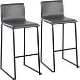 Mara 30" Bar Stool in Grey Leatherette & Black Steel (Set of 2)